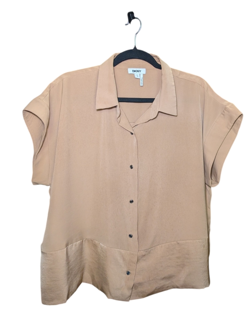 DKNY Tan Short Sleeve Button-Front Camp Shirt